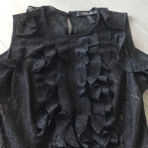BCBG Lace Cold Shoulder Peplum Black XXS - Picture 4 of 8